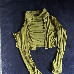 Cider Olive Button-Down Crop Top